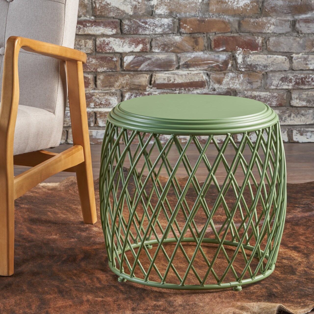 GDFStudio Brassel Indoor 19 Inch Diameter Lattice Matte Finish Iron Side Table